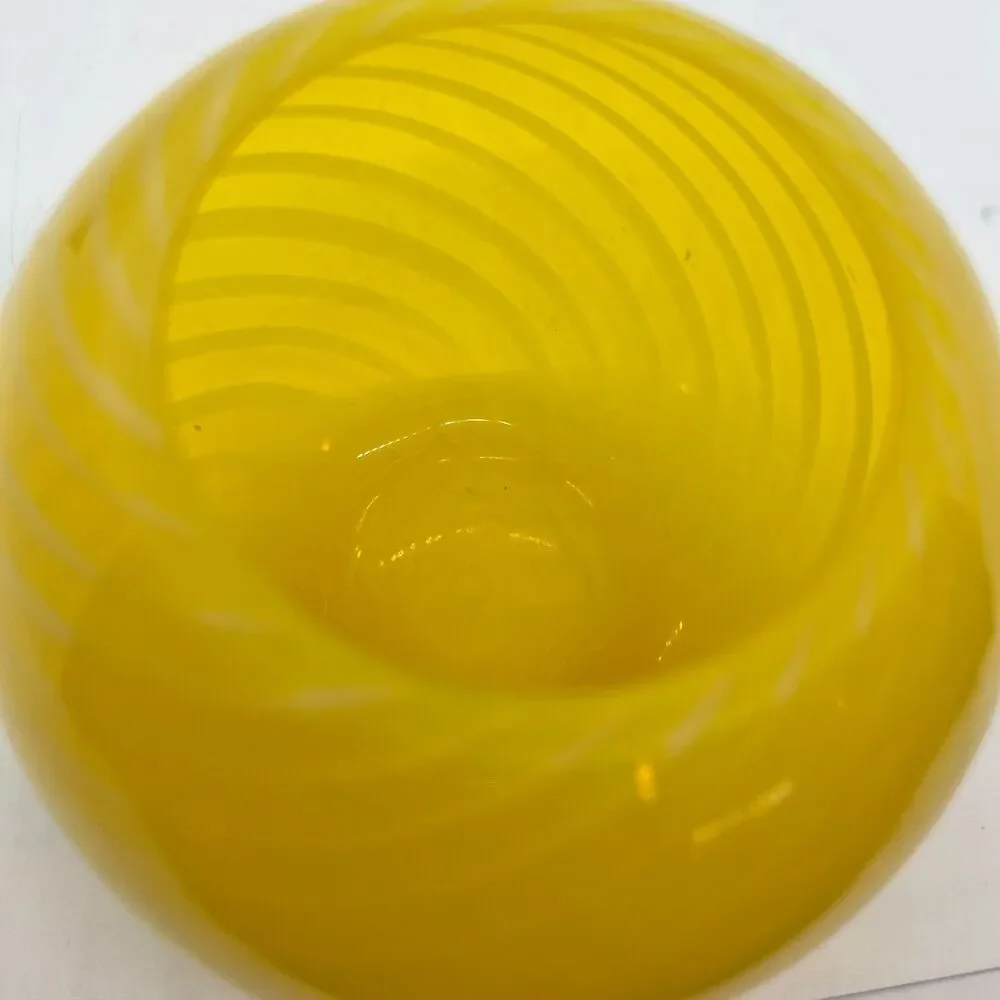 yellow vase Studio heavy glass yellow stripe pattern unknown no signature spring